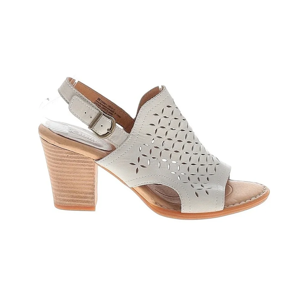 Born Laser Cut Leather Slingback Sandals Womens 6 White Boho Block Heel F20801
